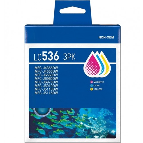 Brother LC536 Ink Cartridge Compatible - Cyan / Magenta / Yellow - 3 Pack