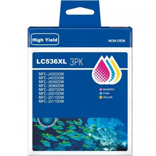 Brother LC536XL Ink Cartridge Compatible - Cyan / Magenta / Yellow - 3 Pack
