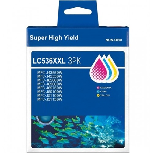 Brother LC536XXL Ink Cartridge Compatible - Cyan / Magenta / Yellow - 3 Pack