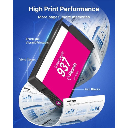 HP 937 937e ink cartridges Full set Remanufactured