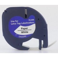 Dymo Letra Tag Tape 12mm x 4mt - Black on White (91201) Compatible 