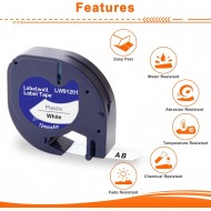 91201 Dymo LetraTag 12mm x 4m Plastic Tape Black on White Compatible (SO721610)