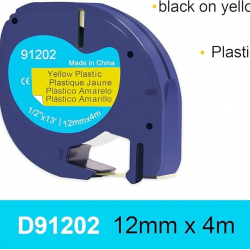 91202 Dymo Letratag 12mm x 4m Yellow Label Tape Compatible
