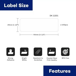 DK-11201 Compatible Brother Thermal Label 29mm x 90mm - 400 labels