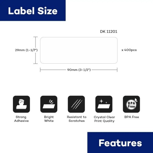 DK-11201 Compatible Brother Thermal Label 29mm x 90mm - 400 labels DK-11201 Compatible Brother Thermal Label 29mm x 90mm - 400 labels