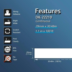 Brother DK22210 29mm Continuous Length Paper Label White compatible