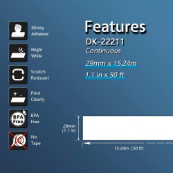 Brother DK22211 29mm Continuous Length Compatible White Film Label