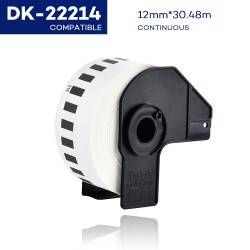Brother DK-22214 Continuous Paper Label Roll – Black on White, 12mm wide